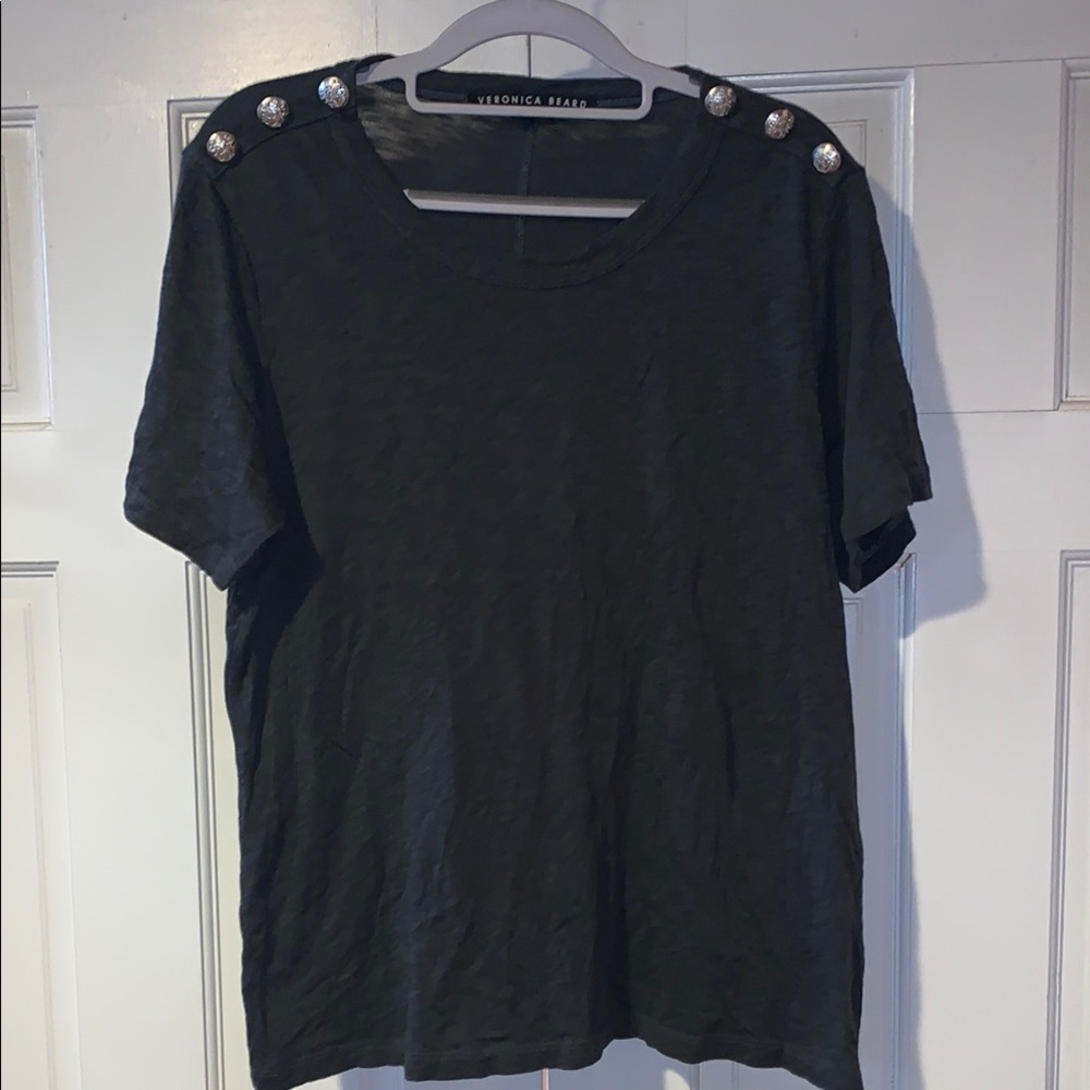 Veronica Beard gray Tee with Silver Button Accents